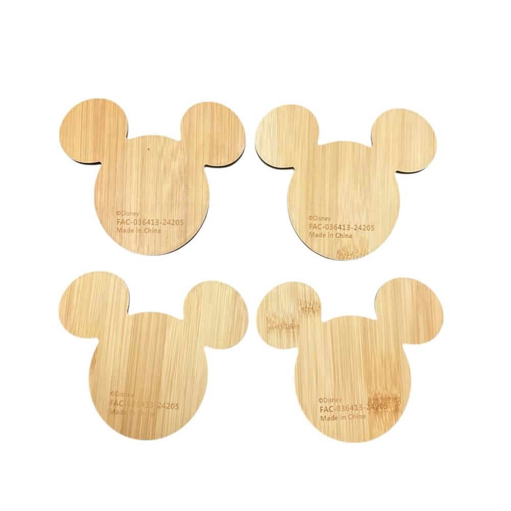 Disney Bamboo Mickey Mouse Coasters Natural Set of 4 NEW - Picture 3 of 12